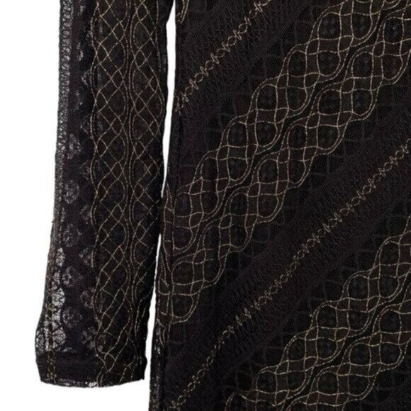 Black Lace Metallic Gold Vamp Bodycon Cocktail Dress Whimsigoth Witchy - Picture 4 of 16